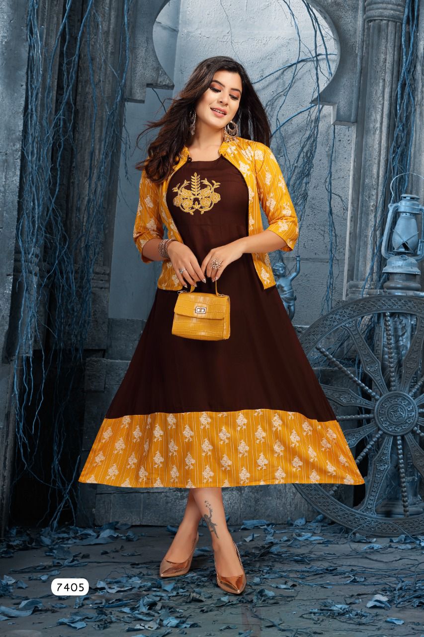 Beauty Queen Aanya Fancy Wear Rayon Kurti With Jacket Collection
